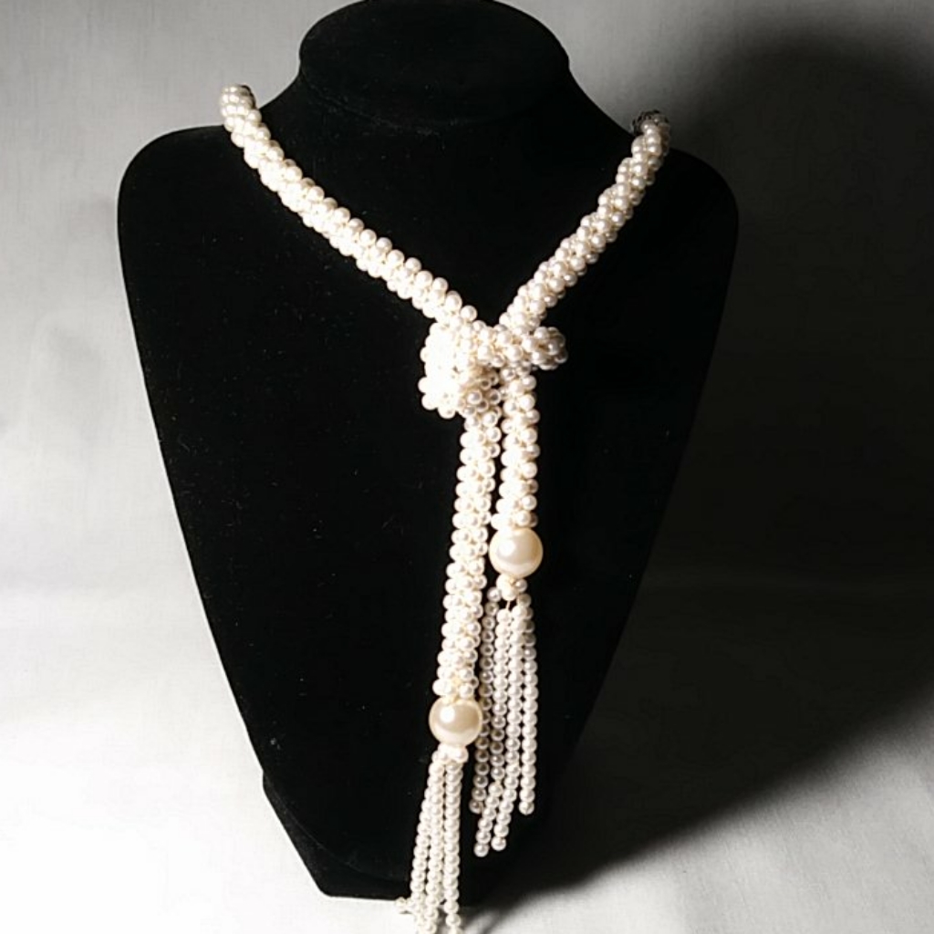 Vintage Pearl Design Necklace With Pearl Tassels Handmade